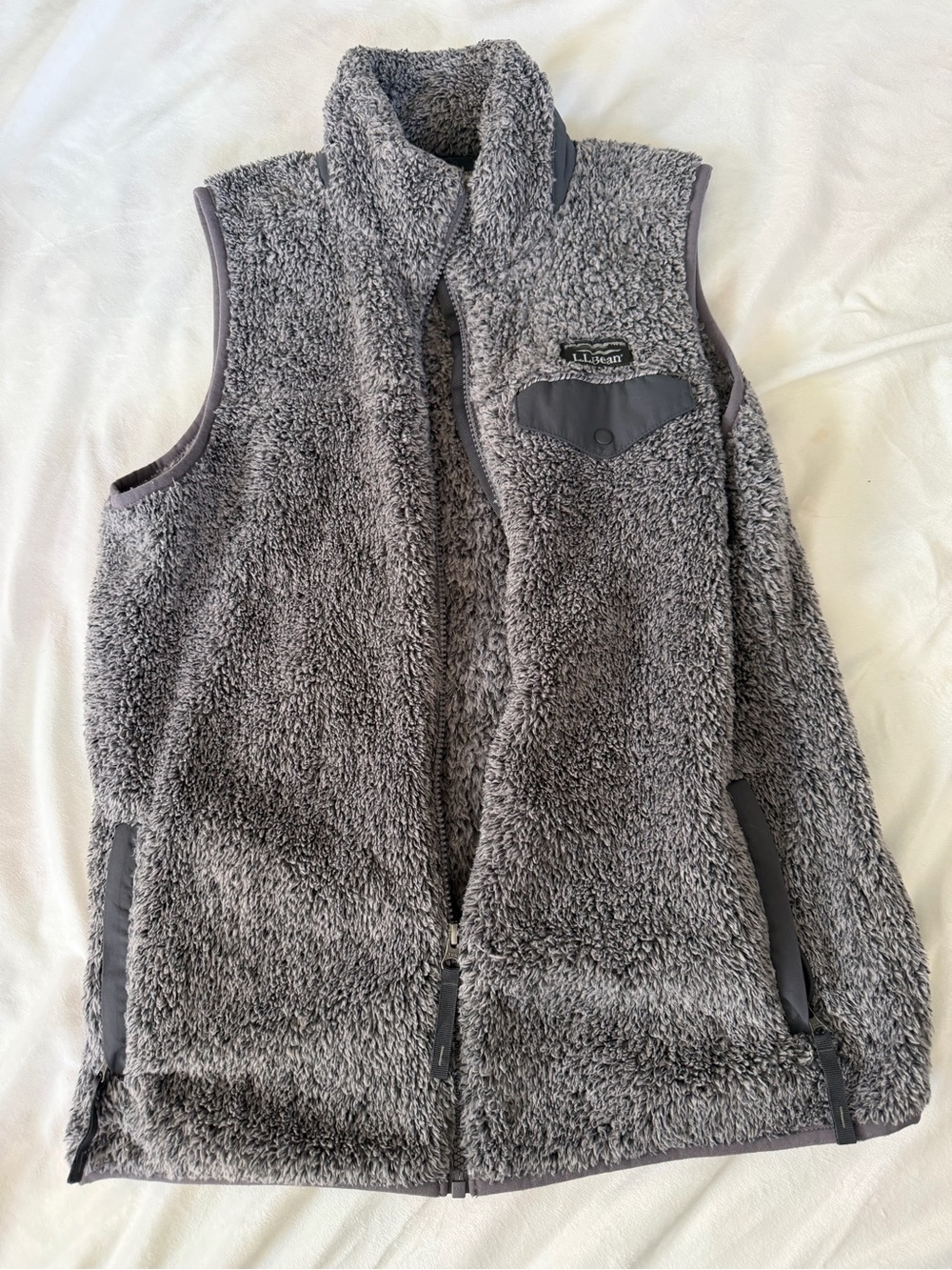 L.L. Bean Kids' Gray Sherpa Fleece Vest with Snap Pocket
